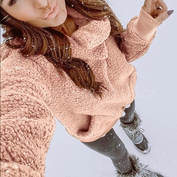 Pink Sherpa Mock Neck Pullover Jacket - Picture 2 of 5